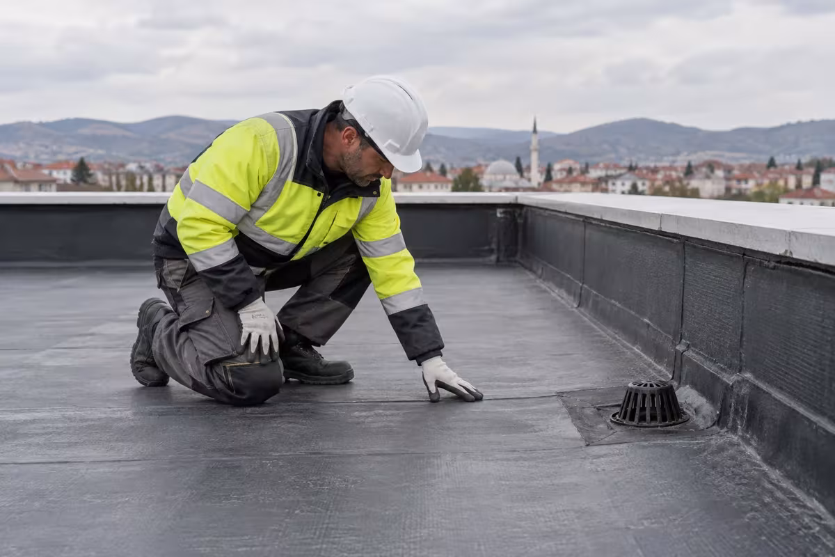 Teras membranı birleşimini süzgeç yakınında inceleyen çalışan