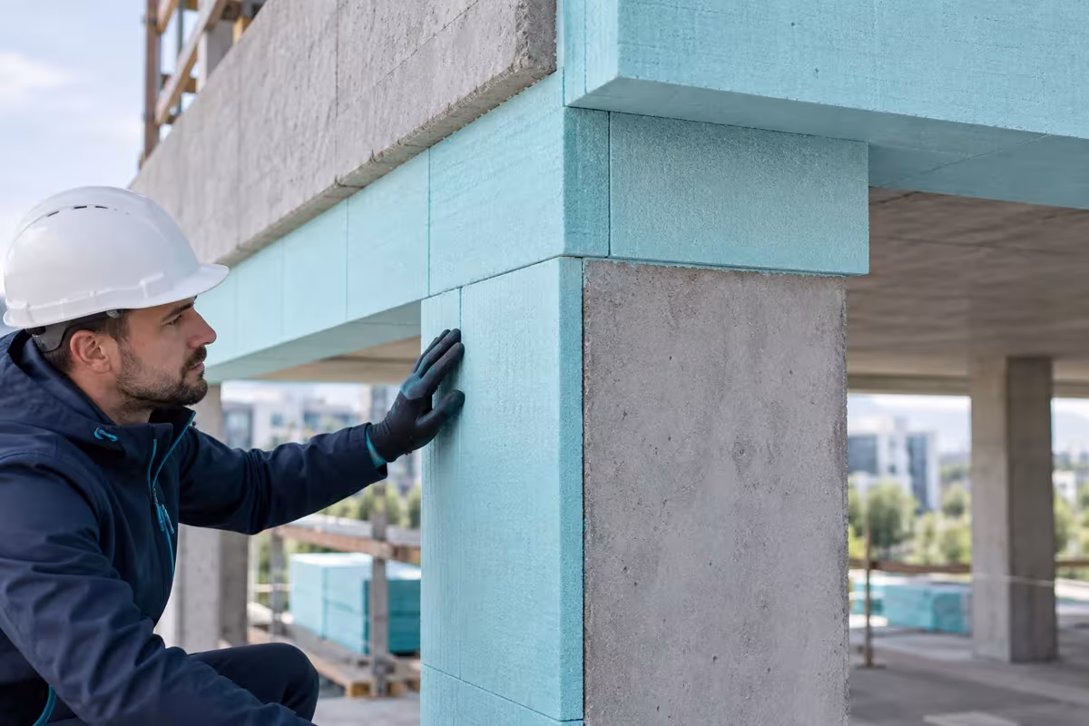 Kolon ve döşeme birleşiminde sürekli yalıtım katmanı